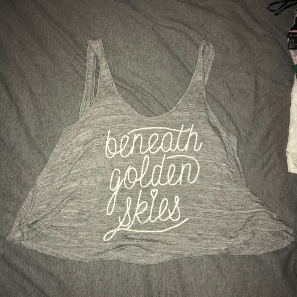 “beneath golden skies” grey shirt with lace